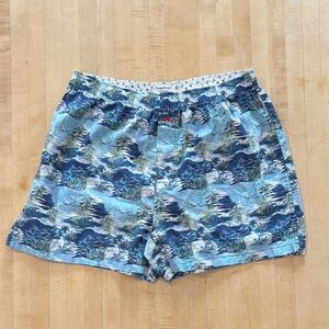 Tommy Bahama Men’s Large Island Aloha Swim Trunks Shorts Blue Green Cotton